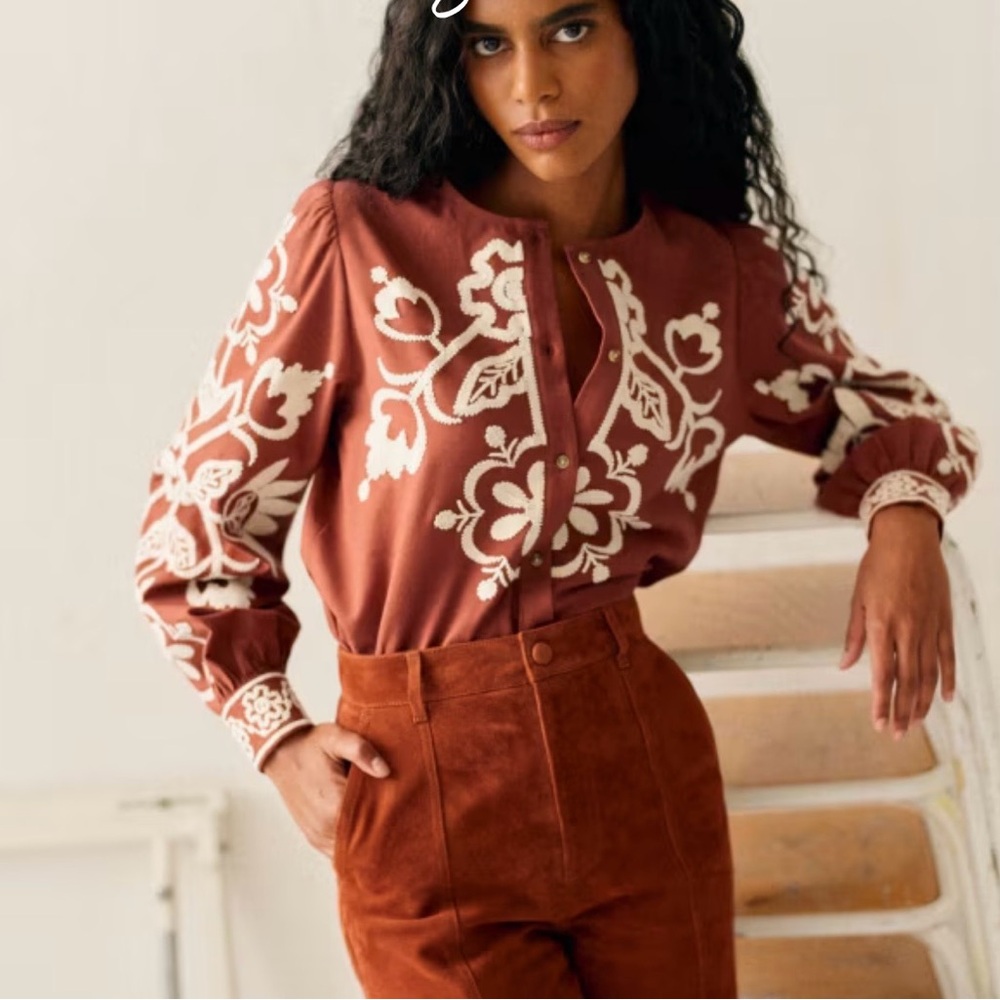 Elegant Rust Floral Blouse